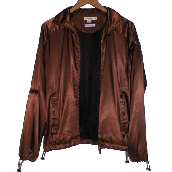 Women's M Calvin Klein Golf Brown Satin Windbreaker Jacket - Picture 1 of 9